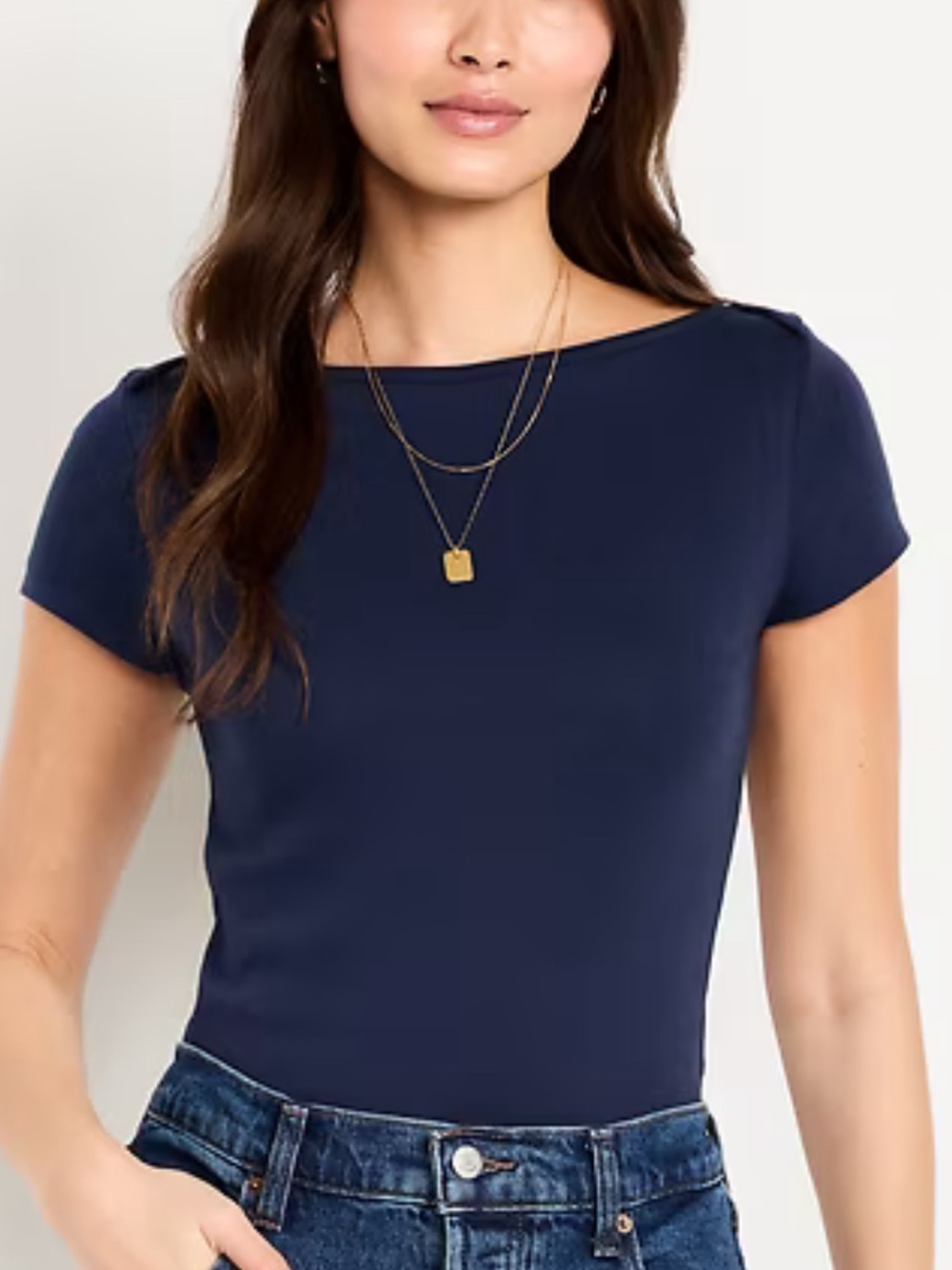 Old Navy Navy Short-Sleeve Boatneck Fitted Women's Tee Size Small